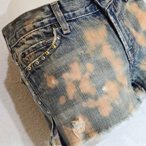 7 For All Mankind Designer Denim Cutoff Shorts – Blue Raw Hem Mid Rise Sz 25 - Picture 4 of 14